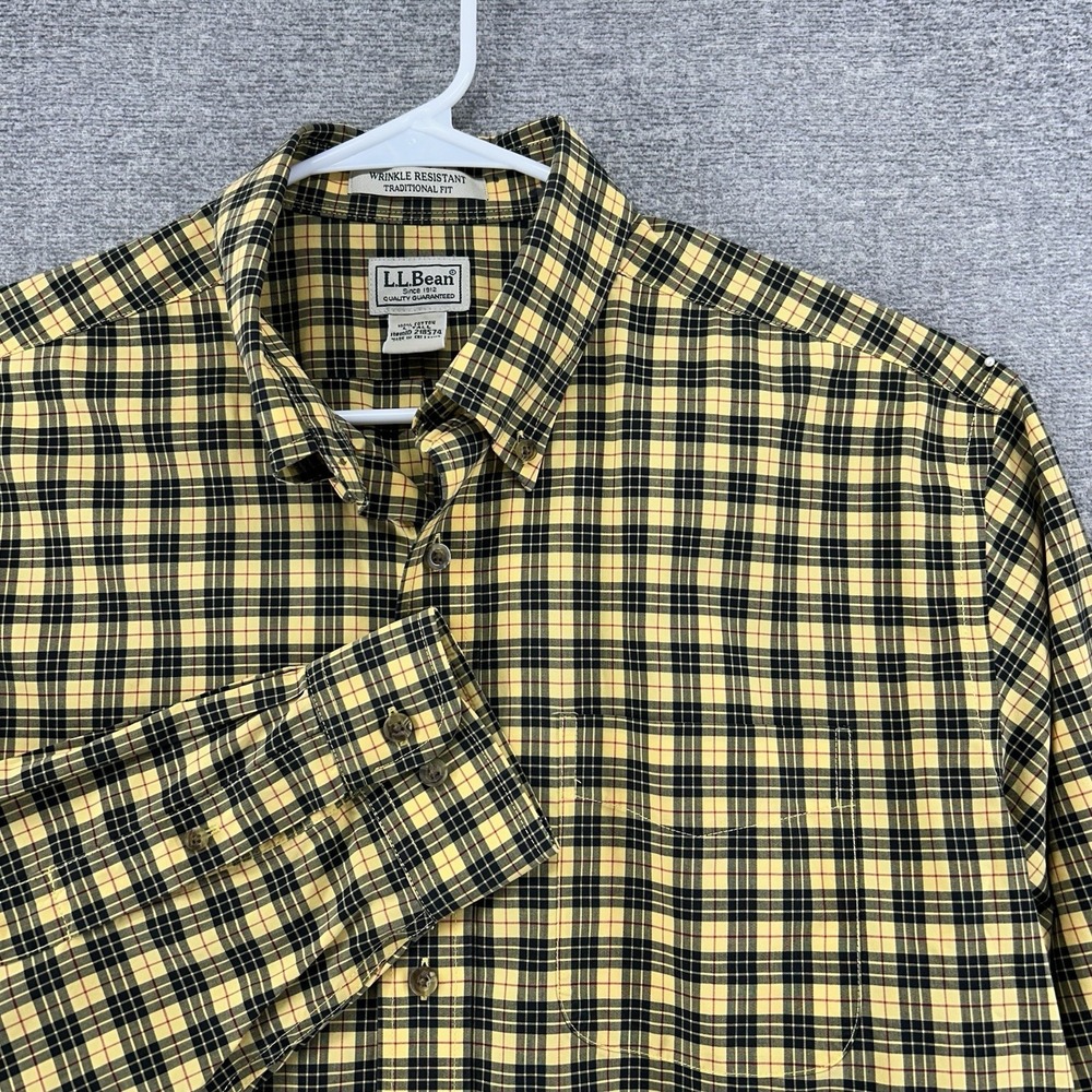 LL Bean Traditional Fit Shirt Men Size Large Tall Yellow Plaid Long Sleeve